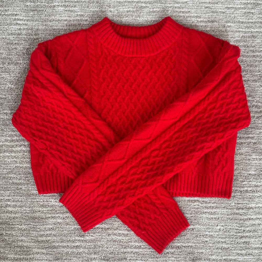 H&M Red Cable Knit Cropped Sweater